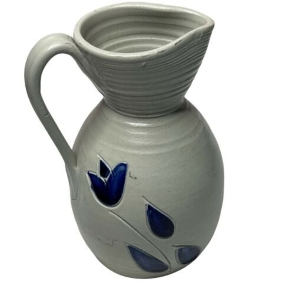 Williamsburg Pottery Pitcher Creamer Blue Tulip 7.5x5”